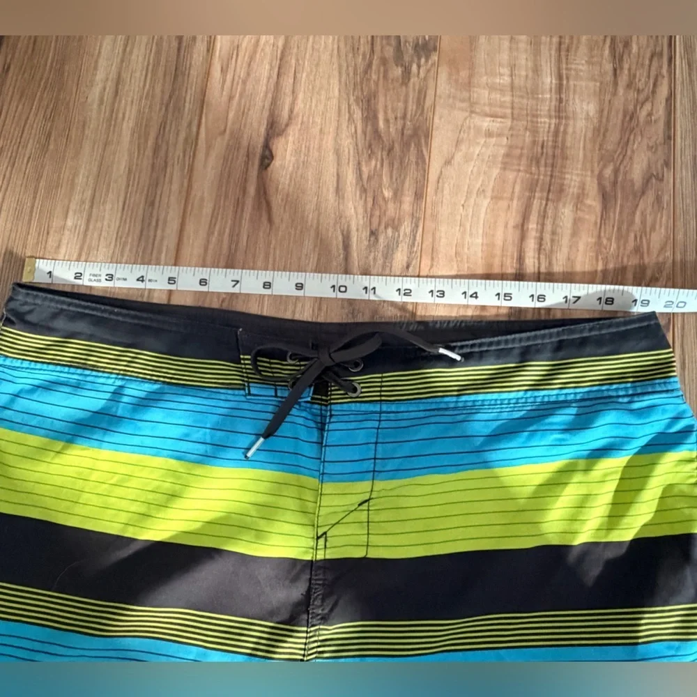O'Neill Men's Blue and Green Striped Board Shorts Size 38
